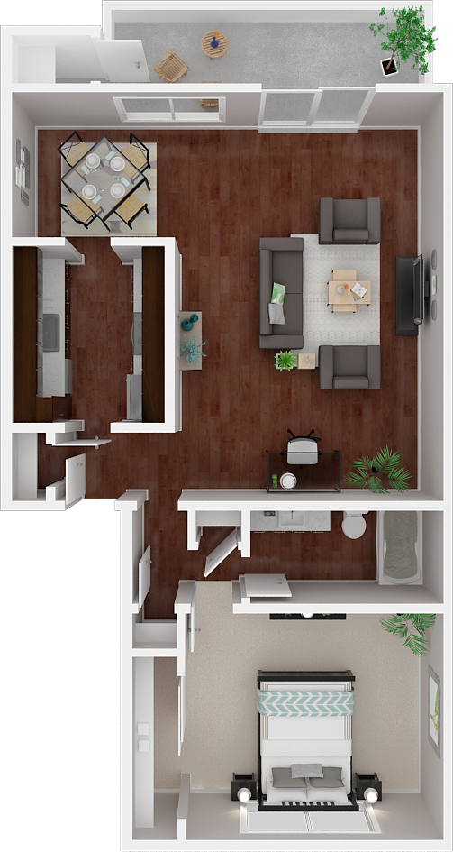Floor plan for 1 bed, 1 bath, 790 sqft